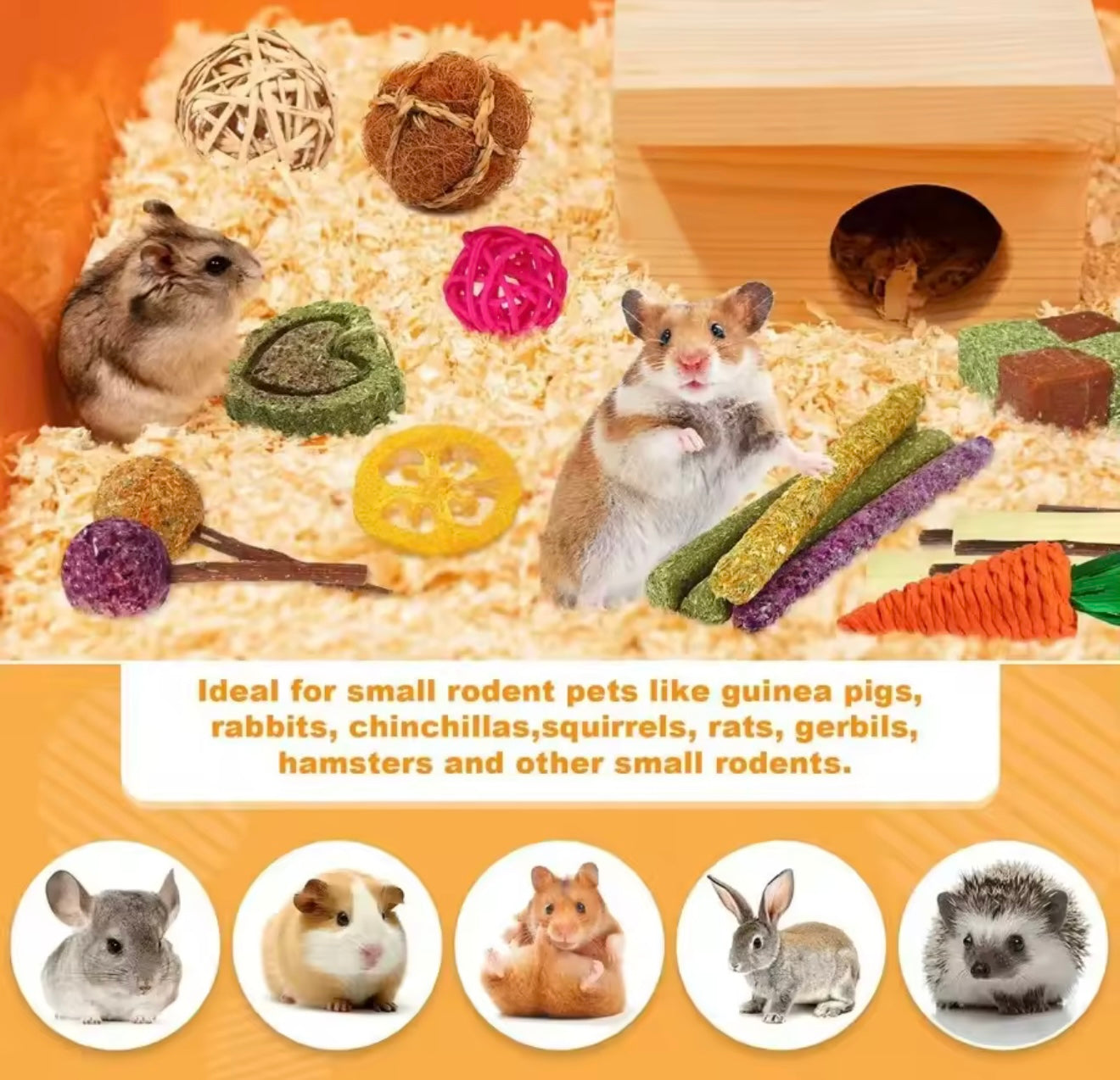 Natural Timothy Hay & Apple Wood Chew Toy Set – 27 Pieces