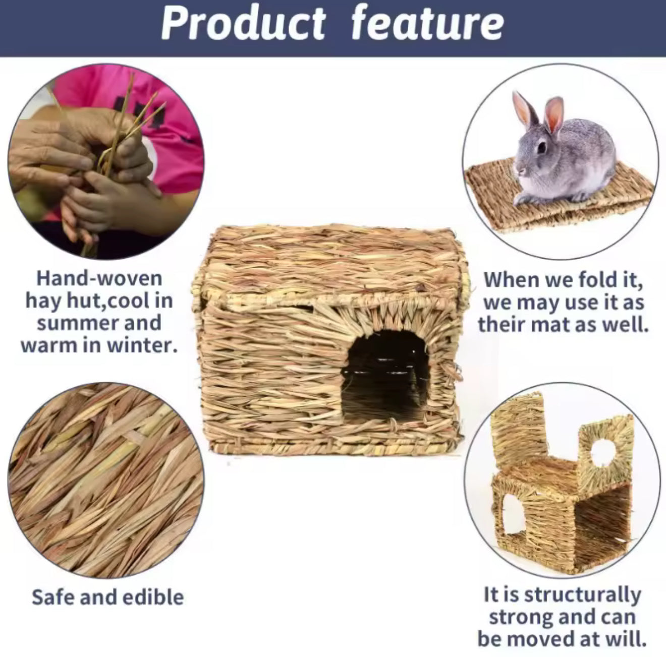 Foldable Woven Grass Hut – Extra Large Rabbit & Small Animal Hideout