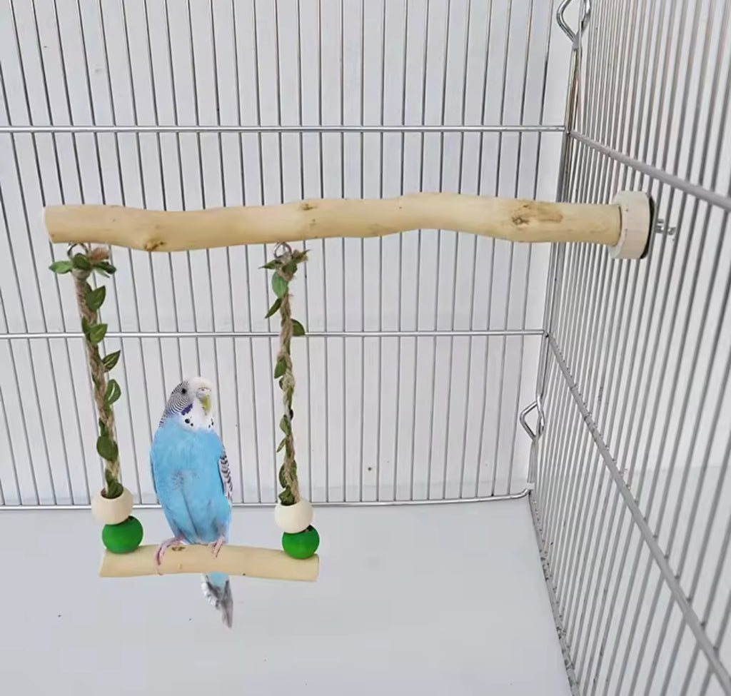 Wood Parrot Stand & Swing – Double Layer Bird Toy with Claw & Beak Grinder
