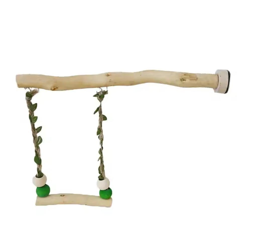 Wood Parrot Stand & Swing – Double Layer Bird Toy with Claw & Beak Grinder