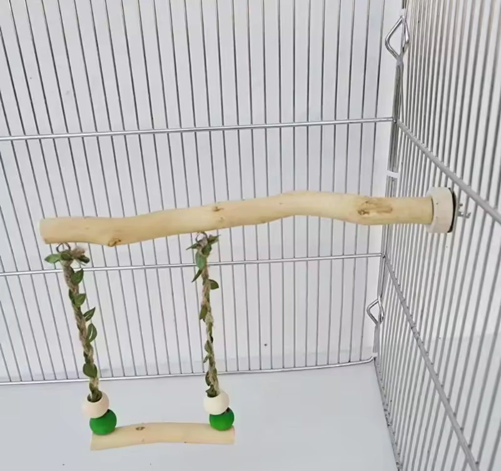 Wood Parrot Stand & Swing – Double Layer Bird Toy with Claw & Beak Grinder