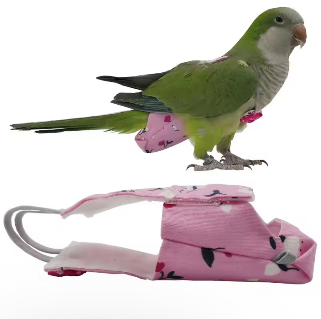 Cute Parrot & Small Bird Diaper with Bowtie – Washable Flight Suit for Cockatiels, Pigeons & Pet Birds