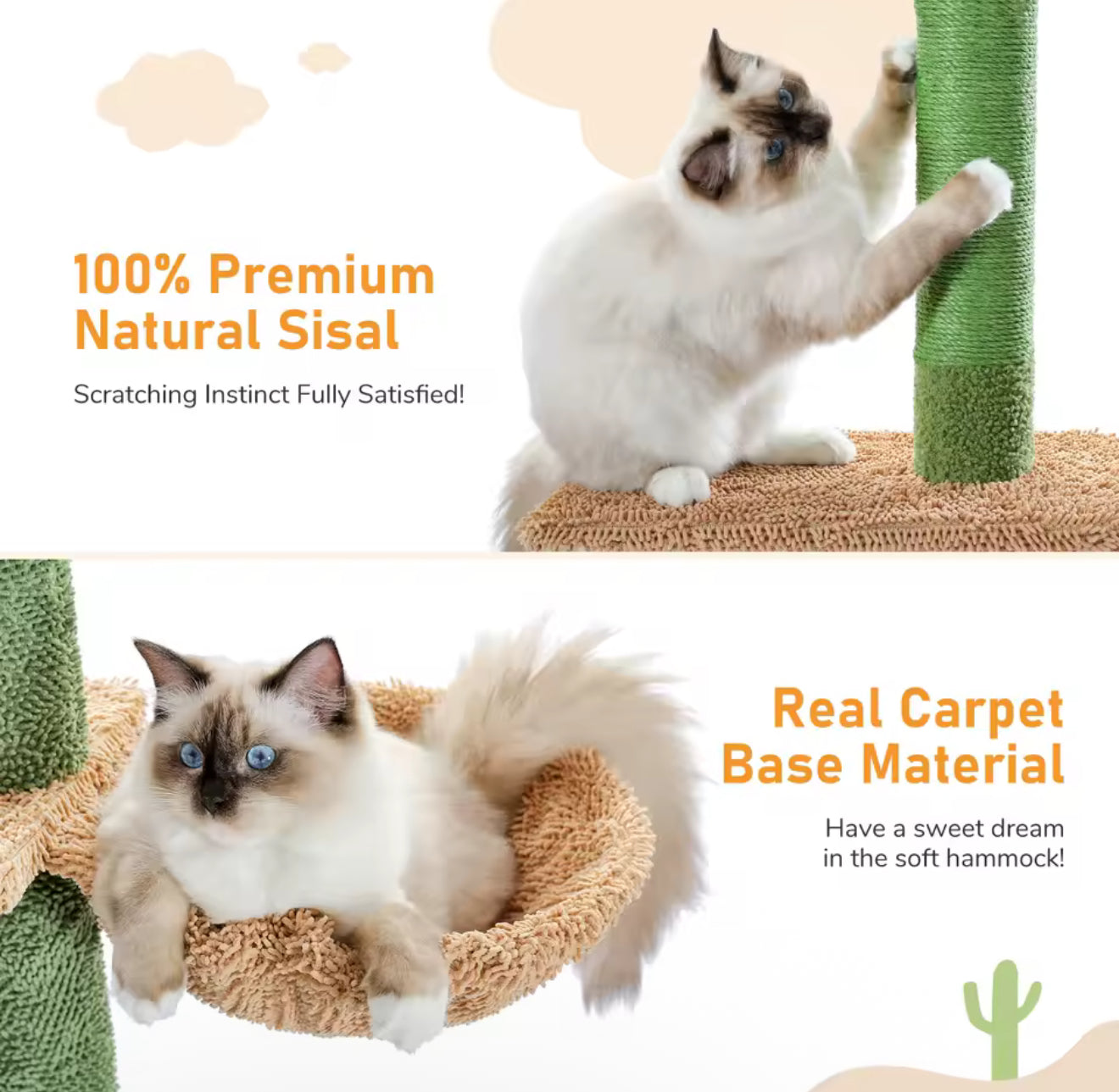 5-Tier Cactus Cat Tower Floor-to-Ceiling Climbing Tree with Adjustable Height, Scratching Posts, Hammock, and Toys for Indoor Cats