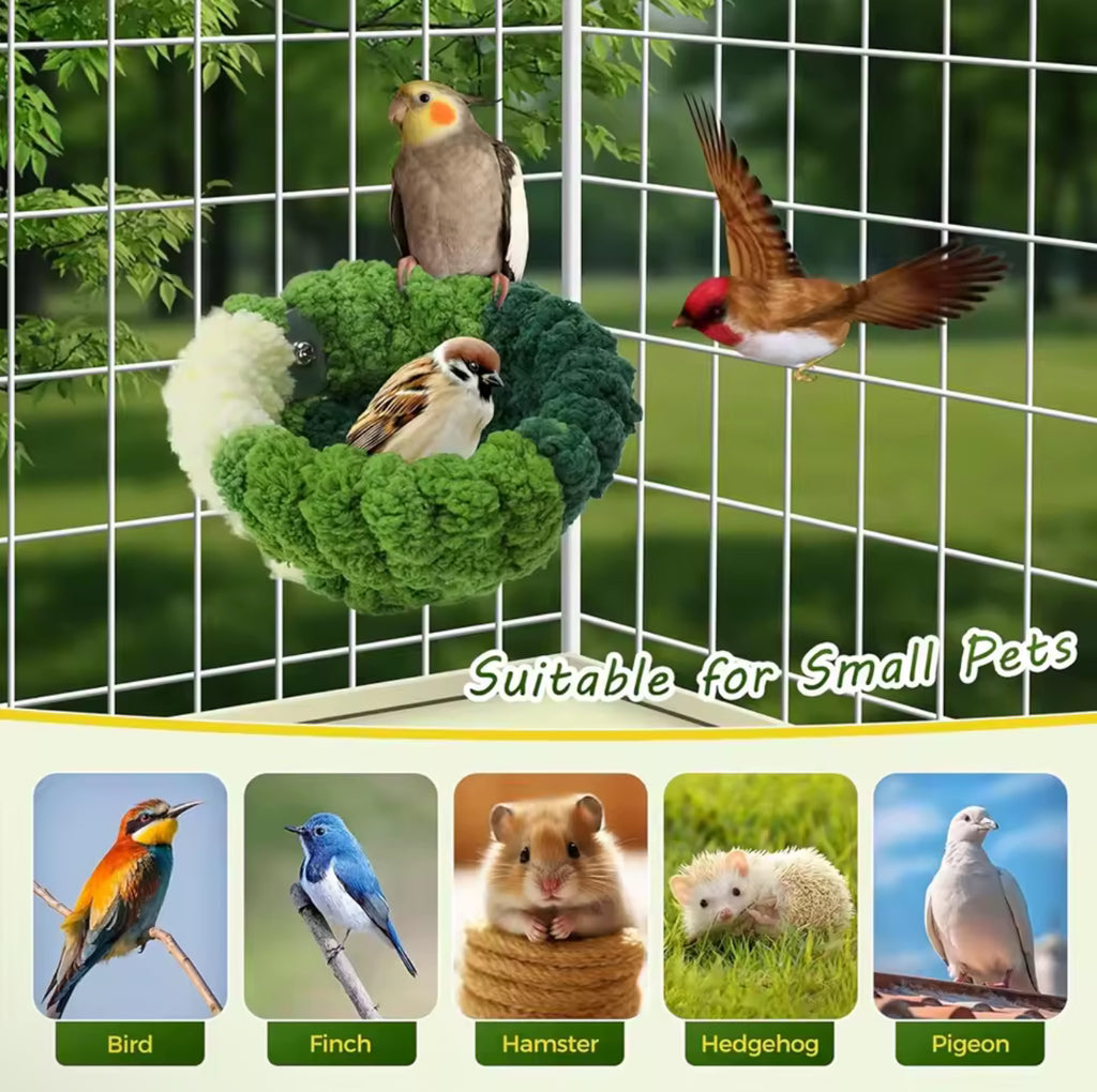 Plush Bird Nest Bed – Cozy Round Sleeping House for Parrots and Small Animals, Autumn & Winter Cage Accessory