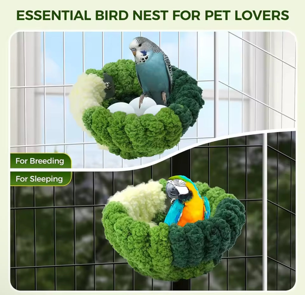 Plush Bird Nest Bed – Cozy Round Sleeping House for Parrots and Small Animals, Autumn & Winter Cage Accessory