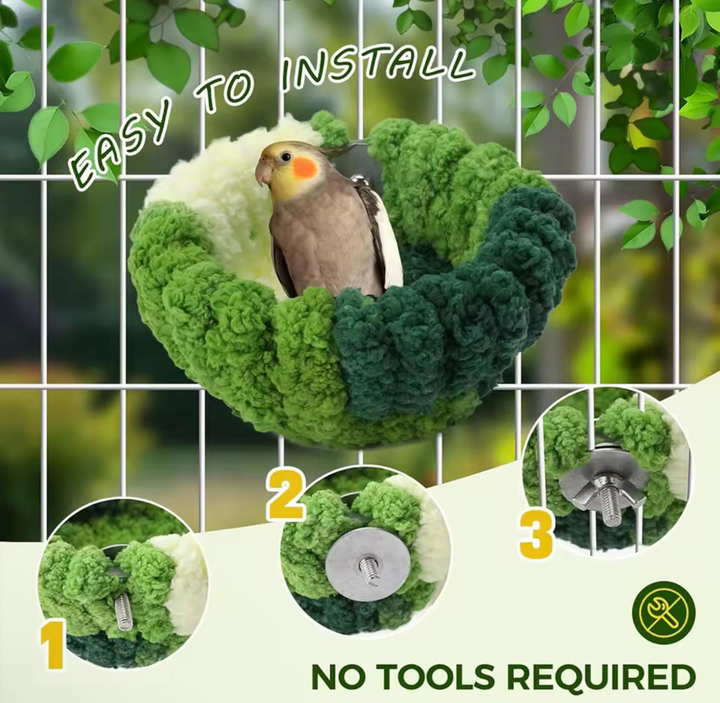 Plush Bird Nest Bed – Cozy Round Sleeping House for Parrots and Small Animals, Autumn & Winter Cage Accessory