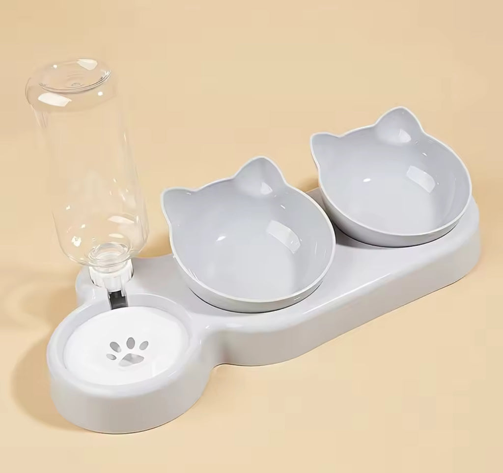 Double Cat Feeder with Water – Dual Bowl Pet Feeding Station for Cats