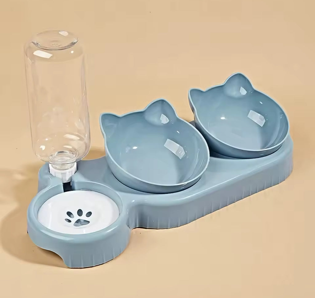 Double Cat Feeder with Water – Dual Bowl Pet Feeding Station for Cats
