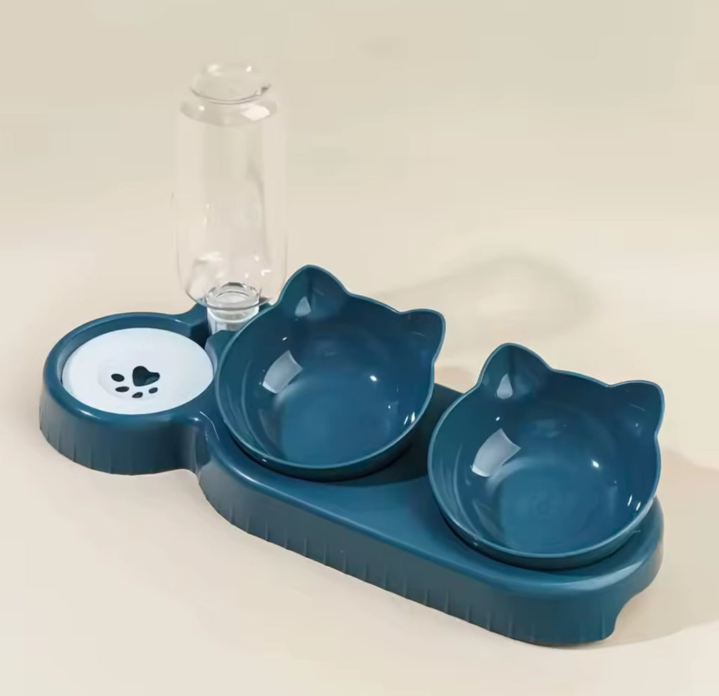 Double Cat Feeder with Water – Dual Bowl Pet Feeding Station for Cats
