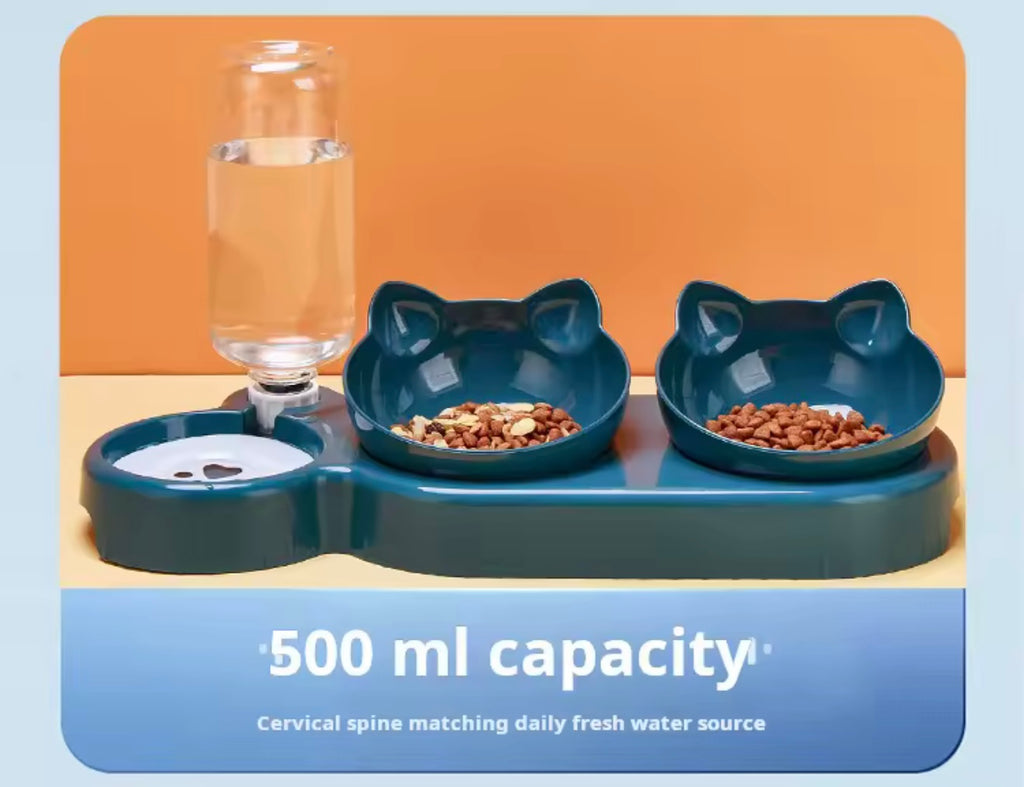 Double Cat Feeder with Water – Dual Bowl Pet Feeding Station for Cats